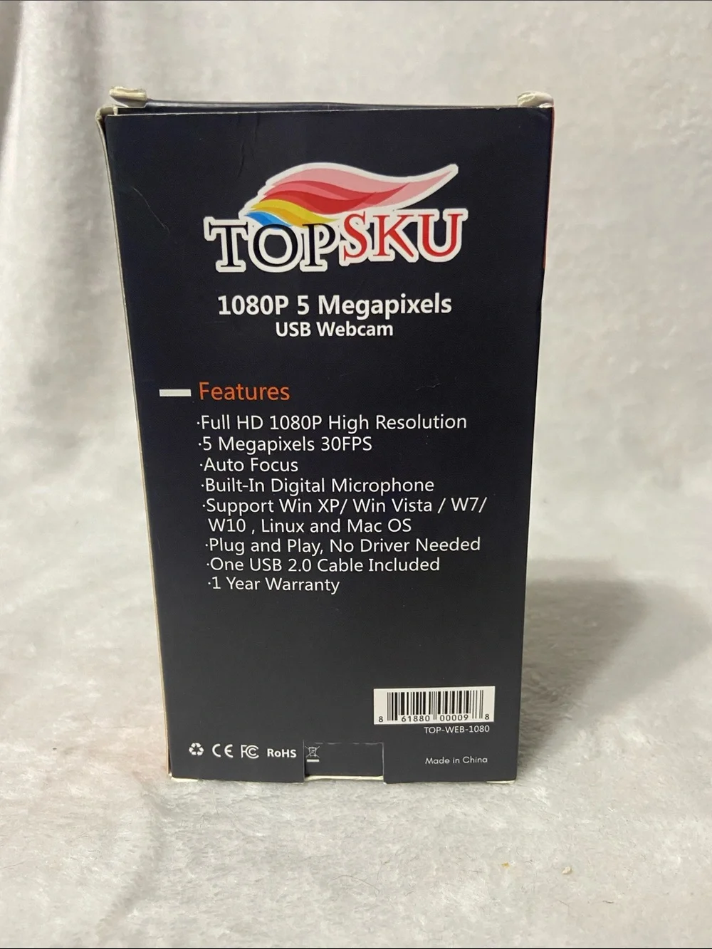 TOPSKU 1080P USB Webcam - Black and Orange Packaging